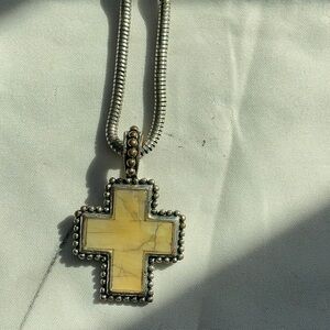 Cream and Silver Minimalist Cross Pendant Necklace